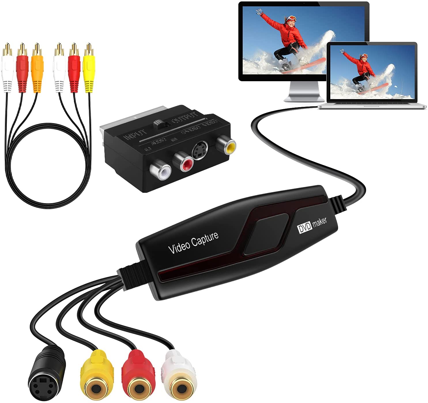 Câble adaptateur de capture vidéo USB 2.0 Audio S-Vidéo TV VHS Converter  Device noir 